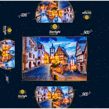 Rothenburg ob der Tauber by night, Romantic Road in Bavaria, Germany 500 Jigsaw Puzzle box 3D Modell