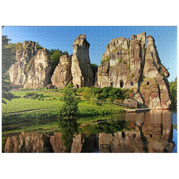 puzzleplate Externsteine in the morning light near Horn-Bad Meinberg, North Rhine-Westphalia, Germany 1000 Jigsaw Puzzle