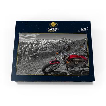 View to Grimsel pass road (2165m) with motorcycles, Obergoms, canton Valais, Switzerland 100 Jigsaw Puzzle box view1