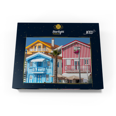 Colorful wooden houses in the seaside and fishing village Costa Nova on the Atlantic coast 1000 Jigsaw Puzzle box view1