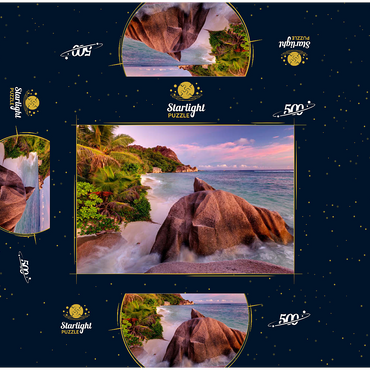Granite rocks on the beach Anse Source d' Argent, La Digue Island, Seychelles 500 Jigsaw Puzzle box 3D Modell