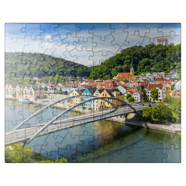 puzzleplate Bridge over the Altmühl in Riedenburg with Rosenstein Castle on the Altmühl Cycle Path 100 Jigsaw Puzzle