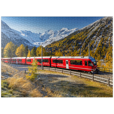 puzzleplate Rhaetian Railway at Bernina Pass with view to Val Morteratsch valley 1000 Jigsaw Puzzle
