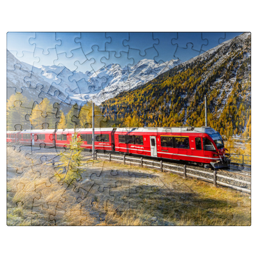 puzzleplate Rhaetian Railway at Bernina Pass with view to Val Morteratsch valley 100 Jigsaw Puzzle