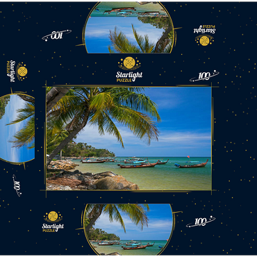 Fishing boats on the beach of Bang Tao, Phuket island, Thailand 100 Jigsaw Puzzle box 3D Modell