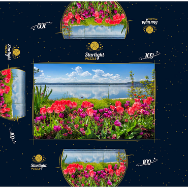 Lake promenade in Überlingen on Lake Constance in springtime for tulips blossom 100 Jigsaw Puzzle box 3D Modell