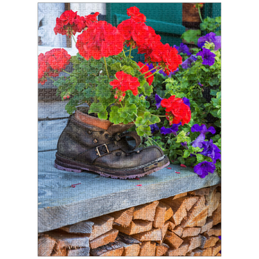 puzzleplate Old hiking boot with geraniums in Oberstdorf 1000 Jigsaw Puzzle