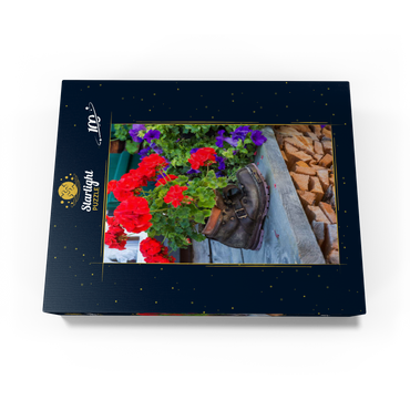 Old hiking boot with geraniums in Oberstdorf 100 Jigsaw Puzzle box view1