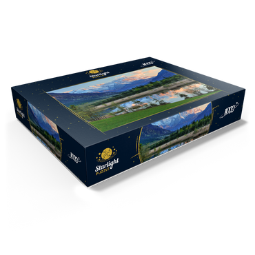 Seven springs in Loisach valley near Eschenlohe against Zugspitz group in evening light 1000 Jigsaw Puzzle box view1