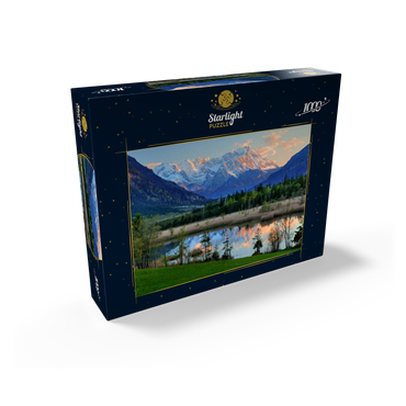 Seven springs in Loisach valley near Eschenlohe against Zugspitz group in evening light 1000 Jigsaw Puzzle box view1