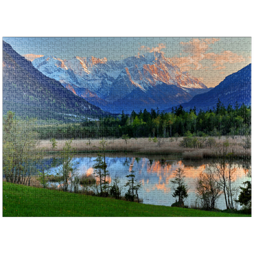 puzzleplate Seven springs in Loisach valley near Eschenlohe against Zugspitz group in evening light 1000 Jigsaw Puzzle