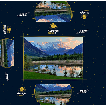 Seven springs in Loisach valley near Eschenlohe against Zugspitz group in evening light 1000 Jigsaw Puzzle box 3D Modell