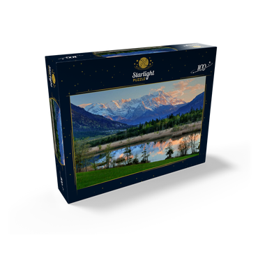 Seven springs in Loisach valley near Eschenlohe against Zugspitz group in evening light 100 Jigsaw Puzzle box view1