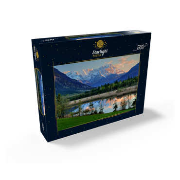 Seven springs in Loisach valley near Eschenlohe against Zugspitz group in evening light 500 Jigsaw Puzzle box view1
