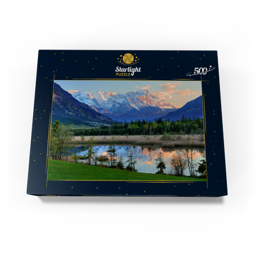 Seven springs in Loisach valley near Eschenlohe against Zugspitz group in evening light 500 Jigsaw Puzzle box view1
