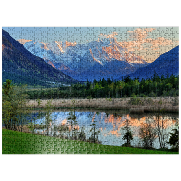 puzzleplate Seven springs in Loisach valley near Eschenlohe against Zugspitz group in evening light 500 Jigsaw Puzzle