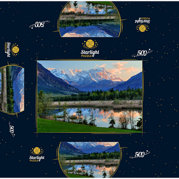 Seven springs in Loisach valley near Eschenlohe against Zugspitz group in evening light 500 Jigsaw Puzzle box 3D Modell