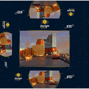 Ship pier at the Überseebrücke with view over the Elbe to the Elbphilharmonie in the HafenCity, Hamburg, Germany 1000 Jigsaw Puzzle box 3D Modell