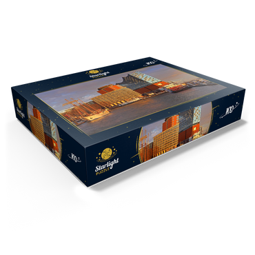 Ship pier at the Überseebrücke with view over the Elbe to the Elbphilharmonie in the HafenCity, Hamburg, Germany 100 Jigsaw Puzzle box view1