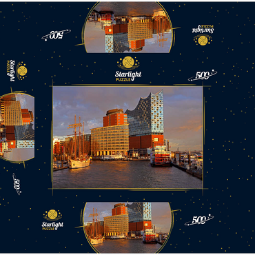 Ship pier at the Überseebrücke with view over the Elbe to the Elbphilharmonie in the HafenCity, Hamburg, Germany 500 Jigsaw Puzzle box 3D Modell