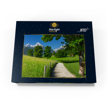 Nature adventure trail near Bischofswiesen near Berchtesgaden with view to the Watzmann mountain 1000 Jigsaw Puzzle box view1