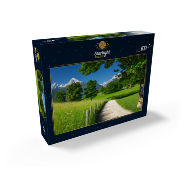 Nature adventure trail near Bischofswiesen near Berchtesgaden with view to the Watzmann mountain 100 Jigsaw Puzzle box view1