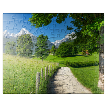 puzzleplate Nature adventure trail near Bischofswiesen near Berchtesgaden with view to the Watzmann mountain 100 Jigsaw Puzzle
