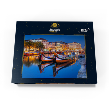 Boats of the moliceiros, former seaweed fishermen on the canal in the university town of Aveiro 1000 Jigsaw Puzzle box view1