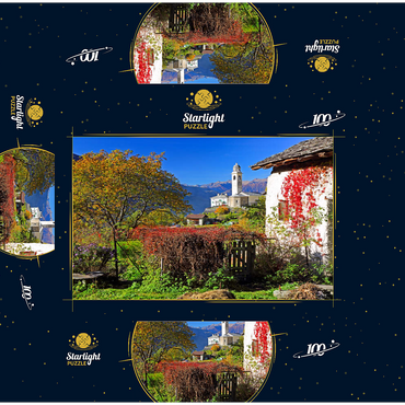 View to the village church in the mountain village Soglio, Bregaglia in Bergell valley, Engadin, canton Graubünden, Switzerland 100 Jigsaw Puzzle box 3D Modell