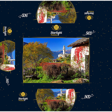 View to the village church in the mountain village Soglio, Bregaglia in Bergell valley, Engadin, canton Graubünden, Switzerland 500 Jigsaw Puzzle box 3D Modell