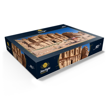 Donkey in front of the Monastery Ad-Deir (Al-Deir, El-Deir, Ed-Deir), ancient rock city of Petra, Jordan 100 Jigsaw Puzzle box view1