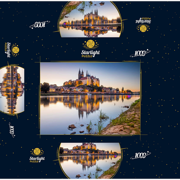 View over the Elbe to the castle hill with cathedral and Albrechtsburg castle 1000 Jigsaw Puzzle box 3D Modell