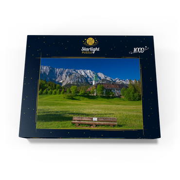 Hotel Schloss Elmau with the G7 summit bench against Wettersteinwand near Klais 1000 Jigsaw Puzzle box view1