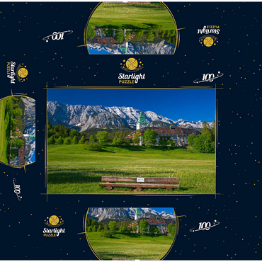 Hotel Schloss Elmau with the G7 summit bench against Wettersteinwand near Klais 100 Jigsaw Puzzle box 3D Modell