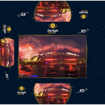 New Year fireworks with Opera House and Harbour Bridge, Sydney, New South Wales, Australia 100 Jigsaw Puzzle box 3D Modell