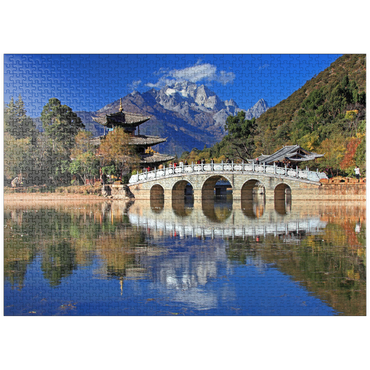 puzzleplate Jade Well Lake with Deyue Pavilion against Jade Dragon Snow Mountain (5596m), China 1000 Jigsaw Puzzle