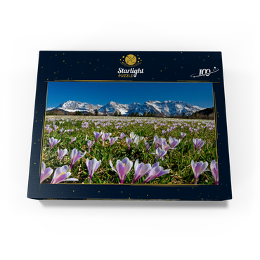 Crocus meadow near Gerold with Karwendel mountains, Upper Bavaria 100 Jigsaw Puzzle box view1