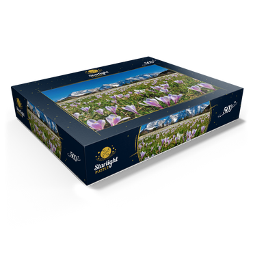 Crocus meadow near Gerold with Karwendel mountains, Upper Bavaria 500 Jigsaw Puzzle box view1