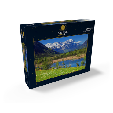 Seven springs in the Loisach valley near Eschenlohe against Zugspitzgruppe, Upper Bavaria 500 Jigsaw Puzzle box view1