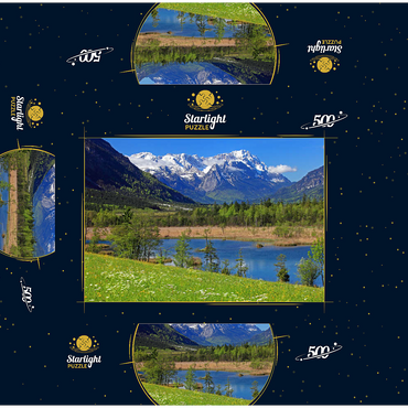 Seven springs in the Loisach valley near Eschenlohe against Zugspitzgruppe, Upper Bavaria 500 Jigsaw Puzzle box 3D Modell