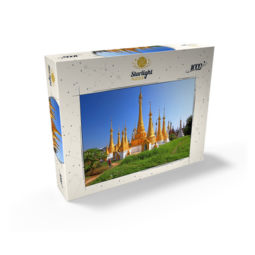 Stupas in the monastery complex of Ywama at Inle Lake, Myanmar 1000 Jigsaw Puzzle box view1