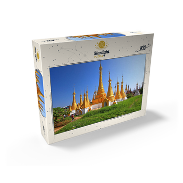 Stupas in the monastery complex of Ywama at Inle Lake, Myanmar 100 Jigsaw Puzzle box view1