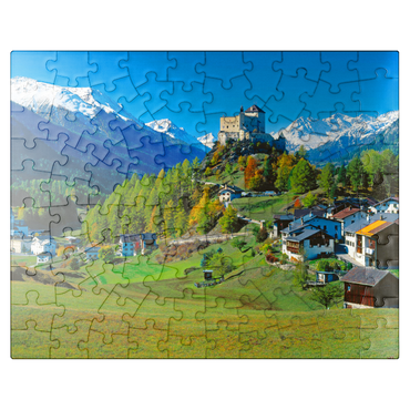 puzzleplate View to Tarasp Castle, Engadine, Canton Grisons, Switzerland 100 Jigsaw Puzzle