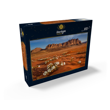 The desert blooms, flowers in the sand, Wadi Rum, Jordan 100 Jigsaw Puzzle box view1