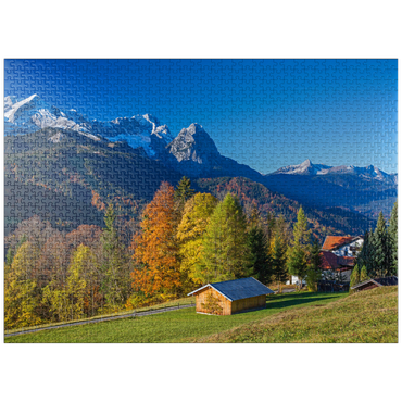puzzleplate View from the Pfeiffer-Alm to the Zugspitzgruppe (2962m), Garmisch-Partenkirchen 1000 Jigsaw Puzzle