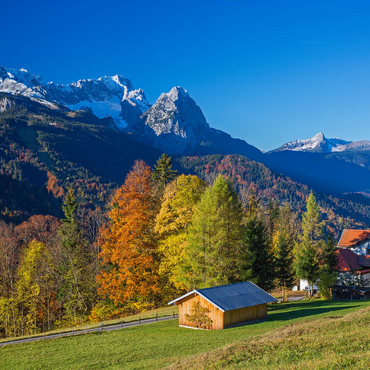 View from the Pfeiffer-Alm to the Zugspitzgruppe (2962m), Garmisch-Partenkirchen 1000 Jigsaw Puzzle 3D Modell