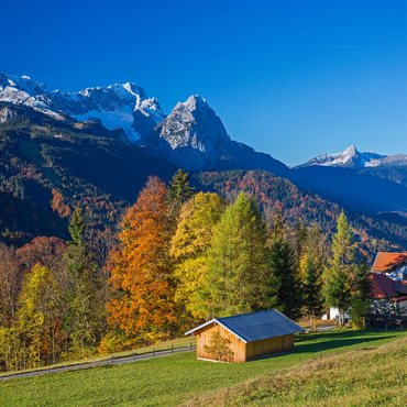 View from the Pfeiffer-Alm to the Zugspitzgruppe (2962m), Garmisch-Partenkirchen 500 Jigsaw Puzzle 3D Modell