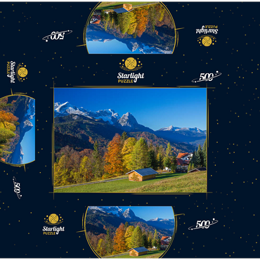 View from the Pfeiffer-Alm to the Zugspitzgruppe (2962m), Garmisch-Partenkirchen 500 Jigsaw Puzzle box 3D Modell