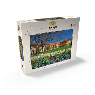 Palace garden with the orangery in spring at the time of the tulip blossom 1000 Jigsaw Puzzle box view1