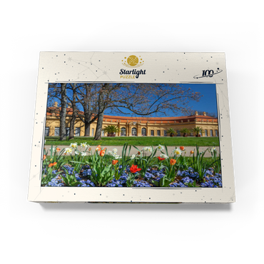 Palace garden with the orangery in spring at the time of the tulip blossom 100 Jigsaw Puzzle box view1
